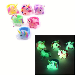 6pcs Luminous Unicorn Rings For Girls PVC Soft Rubber Rings