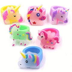 6pcs Luminous Unicorn Rings For Girls PVC Soft Rubber Rings