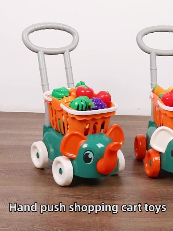 Kids Shopping Cart Toy Set with Fruits and Vegetables