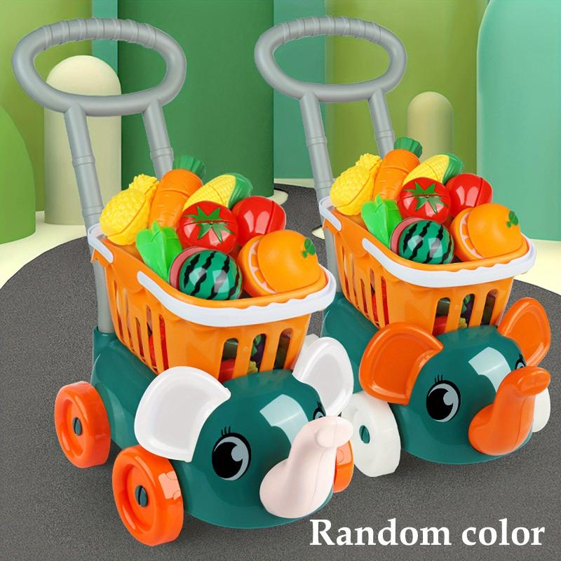 Kids Shopping Cart Toy Set with Fruits and Vegetables