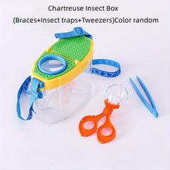 4pcs Insect Observation Box Magnifying Glass Strap Insect Catcher Clip Tweezers
