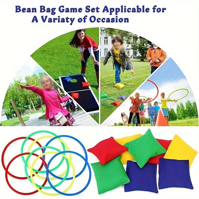 16pcs Nylon Bean Bag Plastic Ring Game Set for Kids, Outdoor Ring Throwing Game