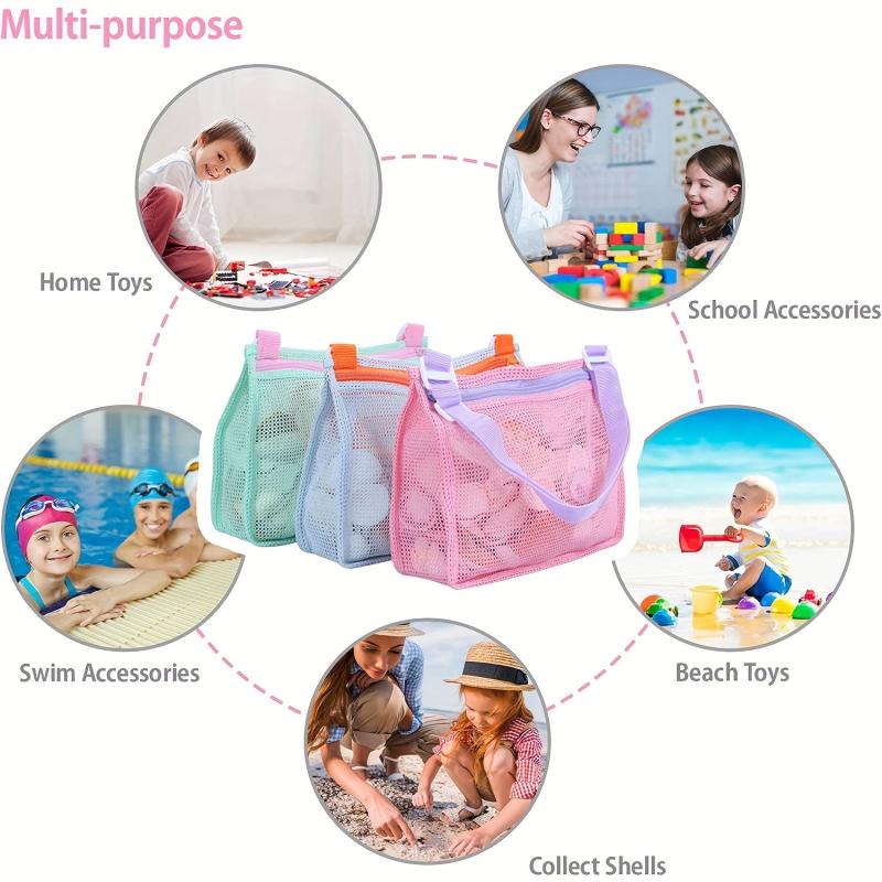 3Pcs Beach Toy Mesh Bag for Boys & Girls