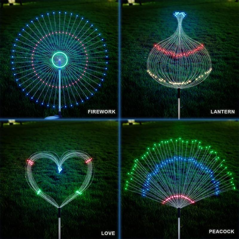 2 Pack LED Solar Firework Lights Outdoor Waterproof Garden Lamps