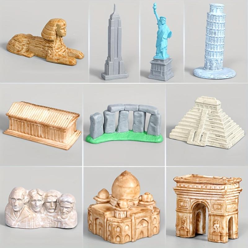 Mini Architectural Monuments Model Set - Great Wall, Eiffel Tower, Sphinx