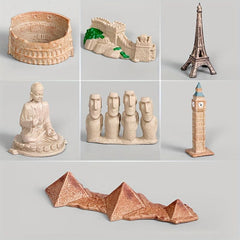 Mini Architectural Monuments Model Set - Great Wall, Eiffel Tower, Sphinx