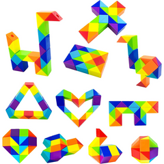 Large Rainbow Magic Snake Twist Puzzle - Fidget Toy Cube - Brain Teaser Game
