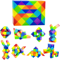 Large Rainbow Magic Snake Twist Puzzle - Fidget Toy Cube - Brain Teaser Game
