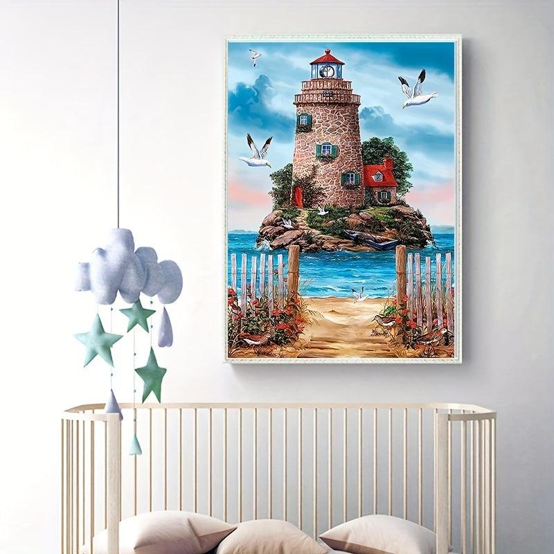 5D Diamond Art Kit Lighthouse Full Drill Beach Painting
