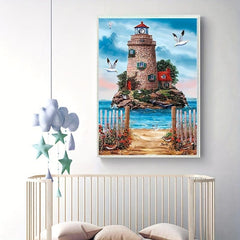 5D Diamond Art Kit Lighthouse Full Drill Beach Painting