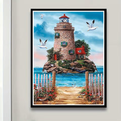 5D Diamond Art Kit Lighthouse Full Drill Beach Painting