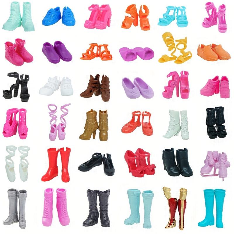 34pcs Doll Clothing Accessories Set - Dresses, Shoes, Necklaces, Crowns, Glasses
