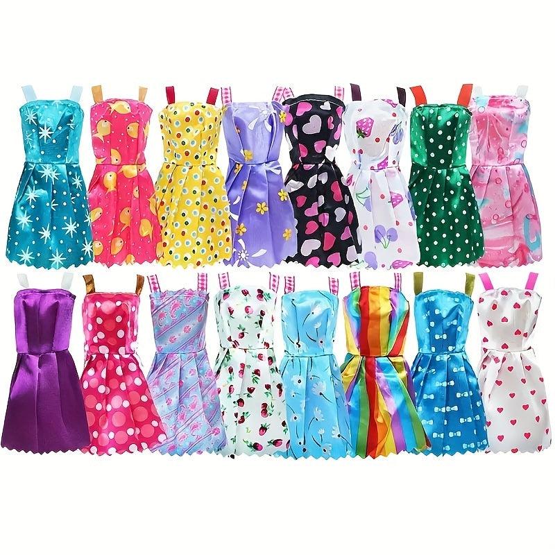 34pcs Doll Clothing Accessories Set - Dresses, Shoes, Necklaces, Crowns, Glasses