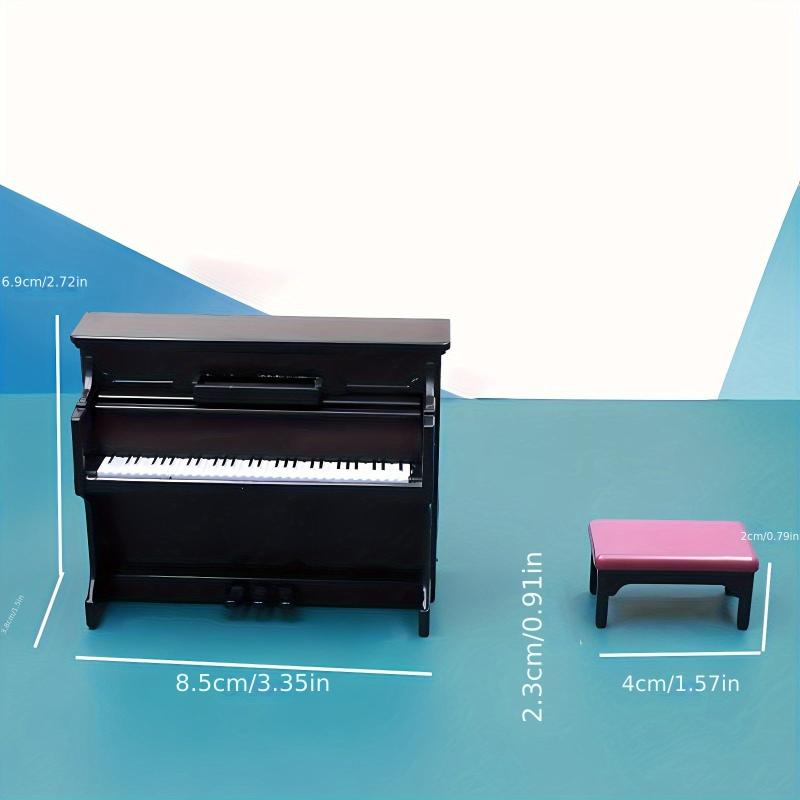 Mini Piano Doll House Accessories - Mini Mock Piano with Stools & Sheet Music