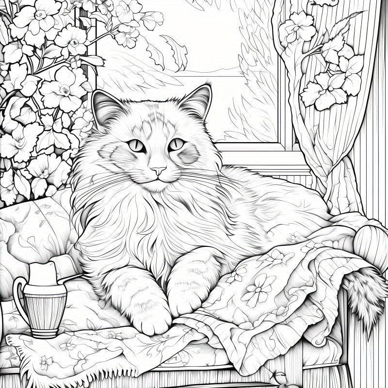 40pcs Cat and Quilt Coloring Book for Halloween, Thanksgiving, Christmas