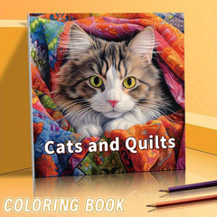 40pcs Cat and Quilt Coloring Book for Halloween, Thanksgiving, Christmas