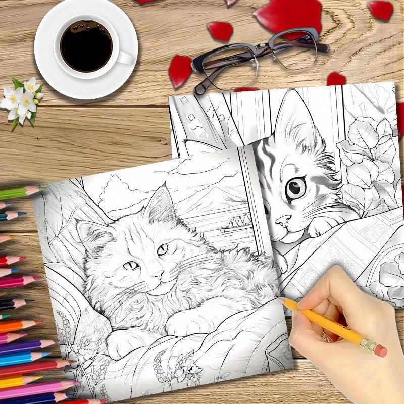 40pcs Cat and Quilt Coloring Book for Halloween, Thanksgiving, Christmas