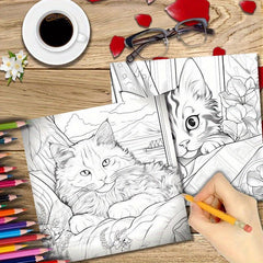 40pcs Cat and Quilt Coloring Book for Halloween, Thanksgiving, Christmas