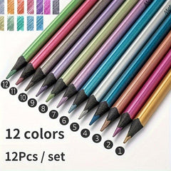 12 Metallic Pencils Art Painting Coloring Graffiti Creative DIY Journal Colored