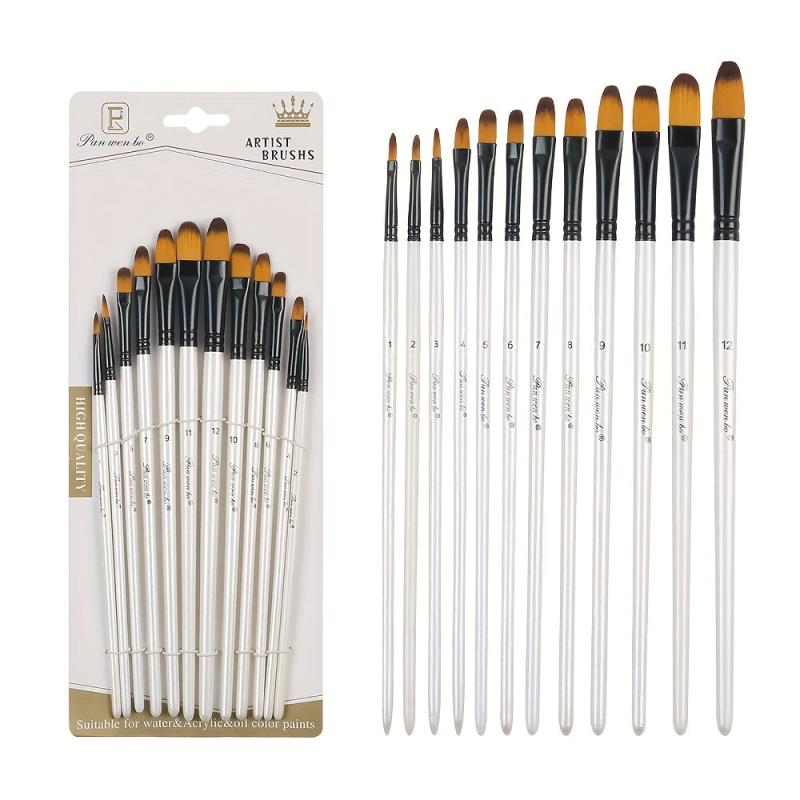 12pcs Pearlescent Wooden Rod Nylon Hair Painting Pen Set
