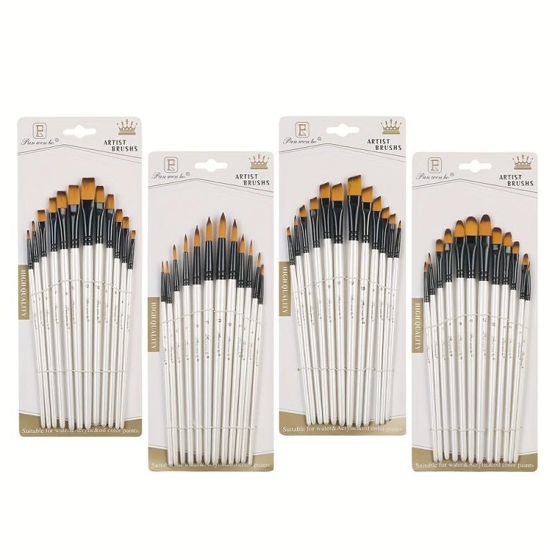 12pcs Pearlescent Wooden Rod Nylon Hair Painting Pen Set