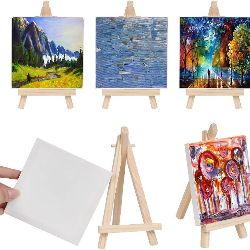 6pcs Mini Canvas & Easel Set 10x16 for Painting & DIY