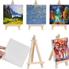 6pcs Mini Canvas & Easel Set 10x16 for Painting & DIY