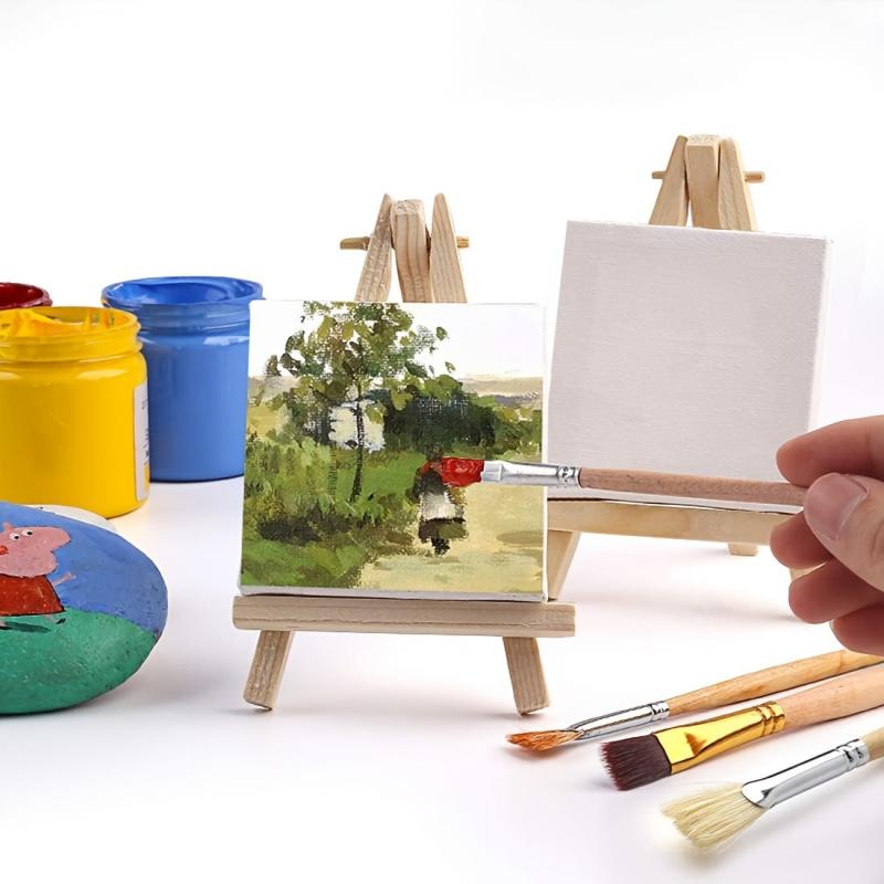 6pcs Mini Canvas & Easel Set 10x16 for Painting & DIY