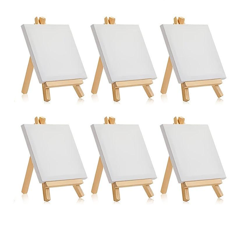 6pcs Mini Canvas & Easel Set 10x16 for Painting & DIY