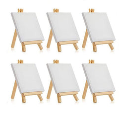 6pcs Mini Canvas & Easel Set 10x16 for Painting & DIY