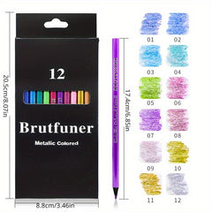 12-Color Metallic Lead Pencils Set for Art Drawing