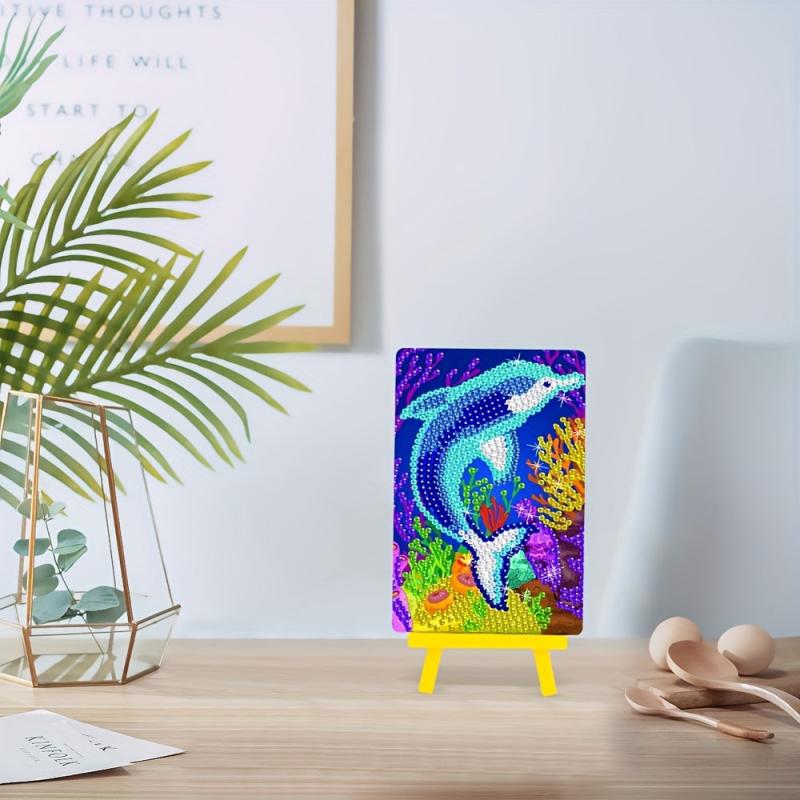 Mini 5D Diamond Painting Kit with Easel DIY Whale Painting Set