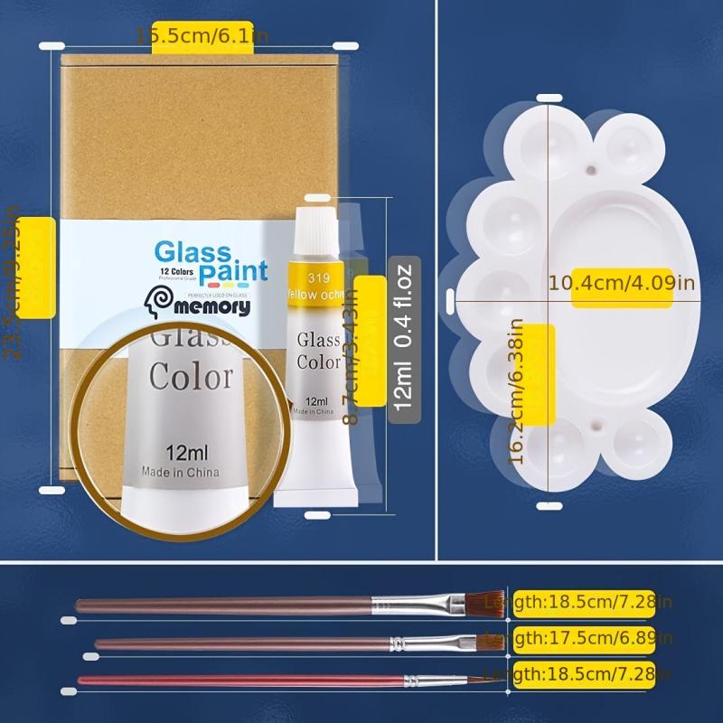 12 Colors 12ml Glass Paint DIY Creative Decorative Paint