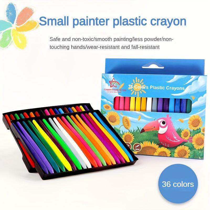 36 Triangle Plastic Crayons Safe For Hands Washable Painting Brushes