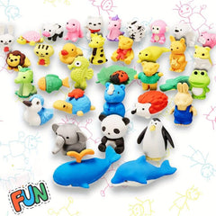 30pcs Animal Erasers Fun 3D Educational Mini Erasers Classroom Rewards Prizes