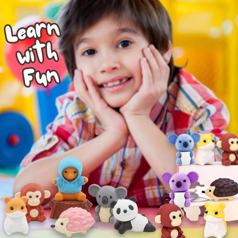 30pcs Animal Erasers Fun 3D Educational Mini Erasers Classroom Rewards Prizes