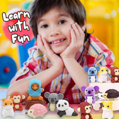 30pcs Animal Erasers Fun 3D Educational Mini Erasers Classroom Rewards Prizes
