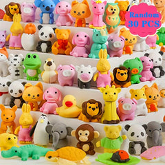 30pcs Animal Erasers Fun 3D Educational Mini Erasers Classroom Rewards Prizes