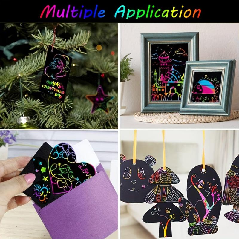 50pcs Rainbow Scratch Paper Art Craft Kit with 4 Templates