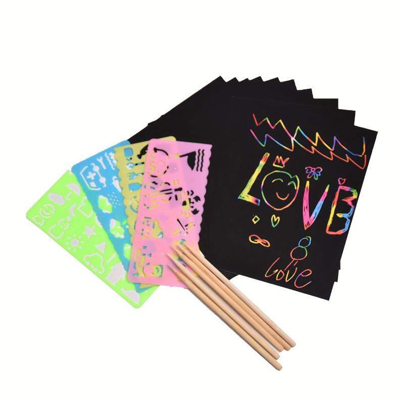 50pcs Rainbow Scratch Paper Art Craft Kit with 4 Templates