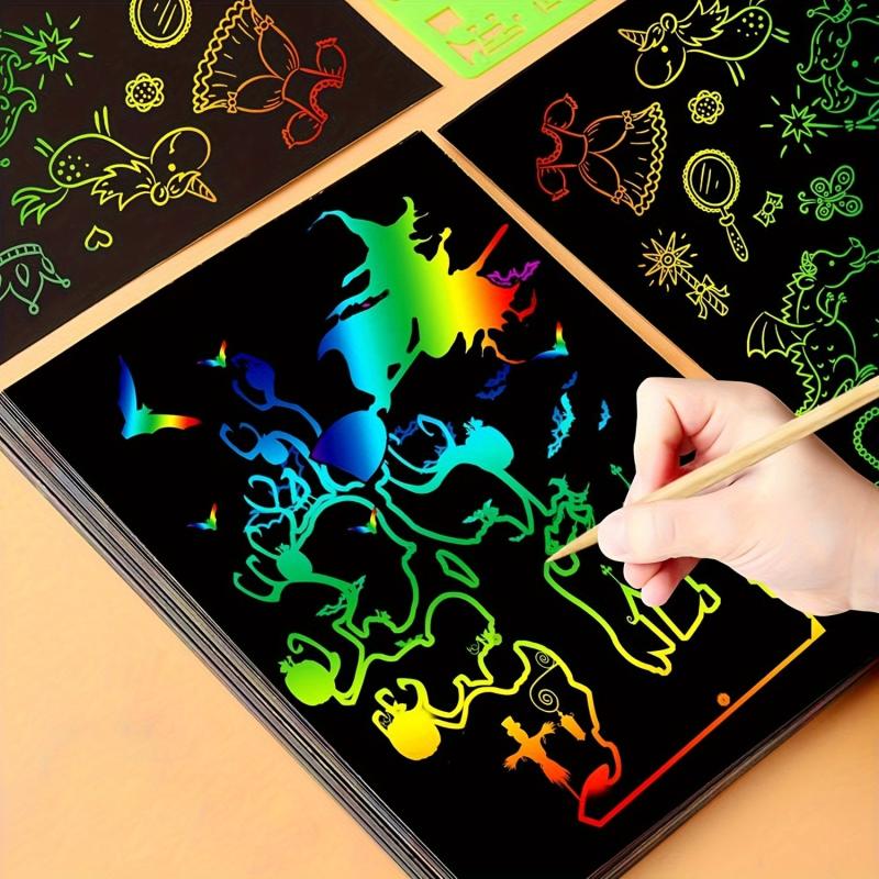 50pcs Rainbow Scratch Paper Art Craft Kit with 4 Templates