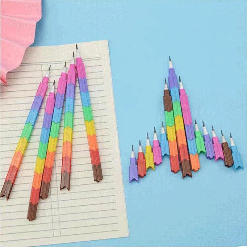 Rainbow Building Block Pencils for Kids