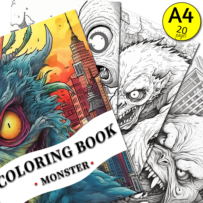 Monster Theme Coloring Book For Adults Halloween Christmas Stress Relief Gift