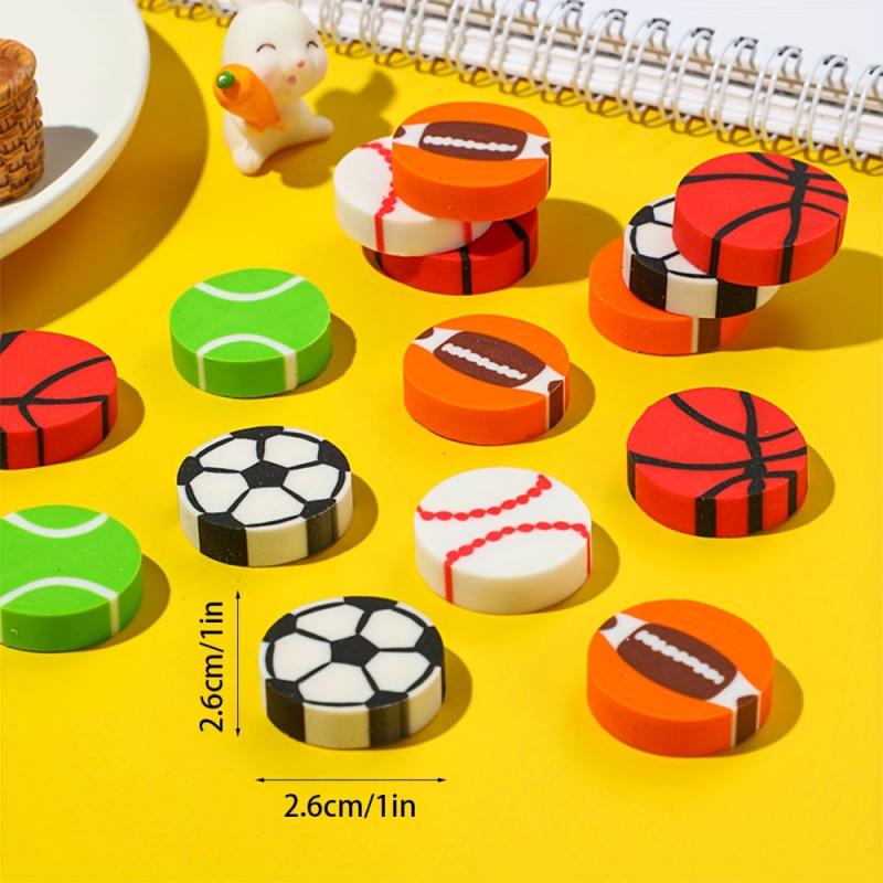 10pcs Ball Creative Erasers Football Basketball Rugby Baseball Tennis Erasers