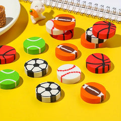 10pcs Ball Creative Erasers Football Basketball Rugby Baseball Tennis Erasers