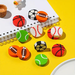 10pcs Ball Creative Erasers Football Basketball Rugby Baseball Tennis Erasers