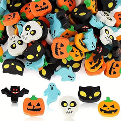 50pcs Halloween Erasers Bulk Pumpkin Ghost Skull Bat Erasers For Trick Or Treat