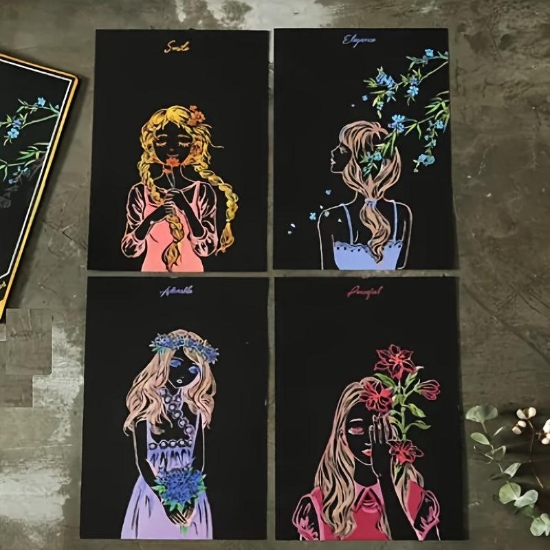 4pcs Rainbow Scratch Art Paper Painting Kit for Adults