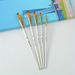 5pcs Gouache Pen Set Pearlescent Painting Pen Nylon Hair Wooden Rod