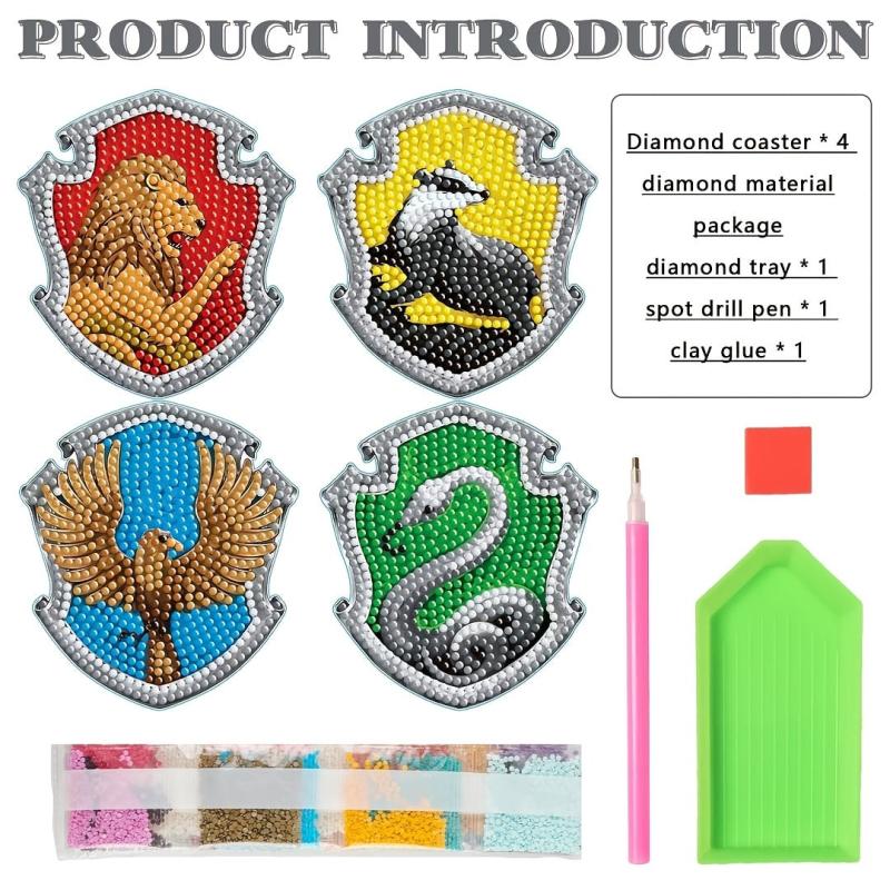 4pcs DIY Diamond Painting Coasters Holder Set